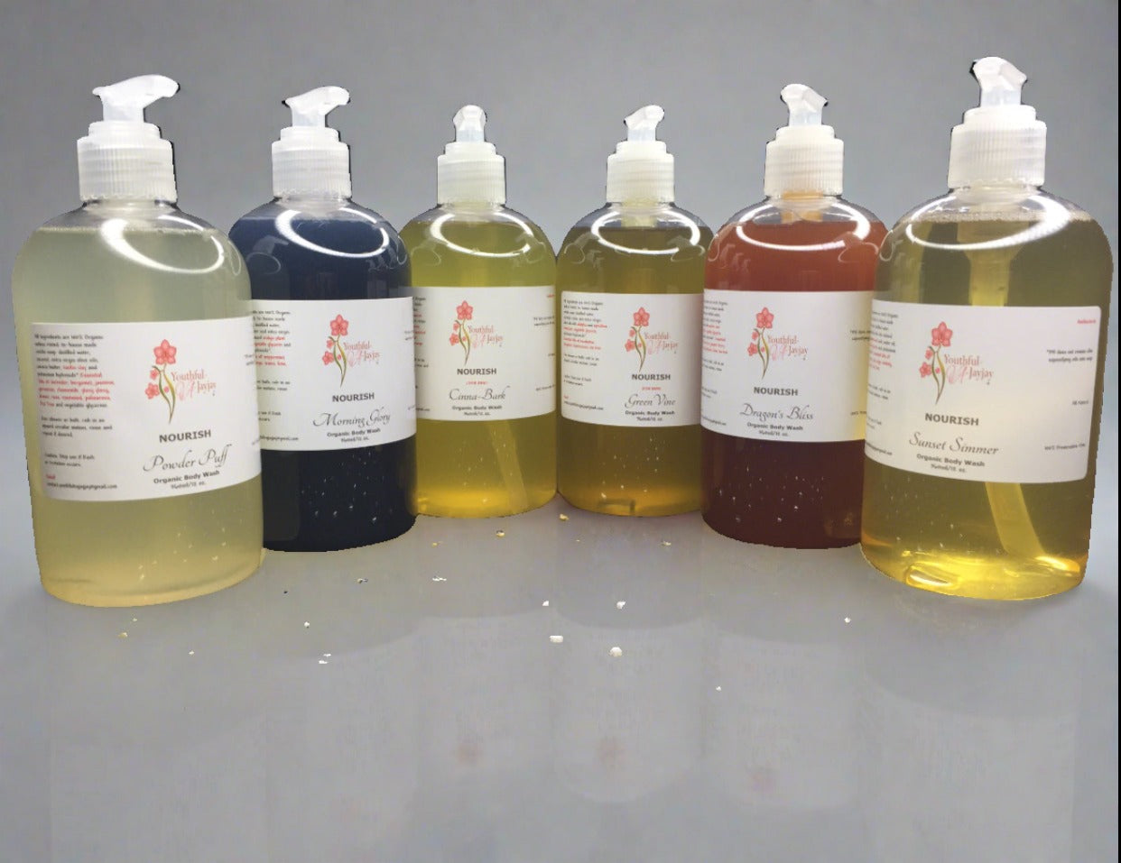 NOURISH: Powder Puff Organic Body Wash, Handcrafted, Antibacterial, 12oz.
