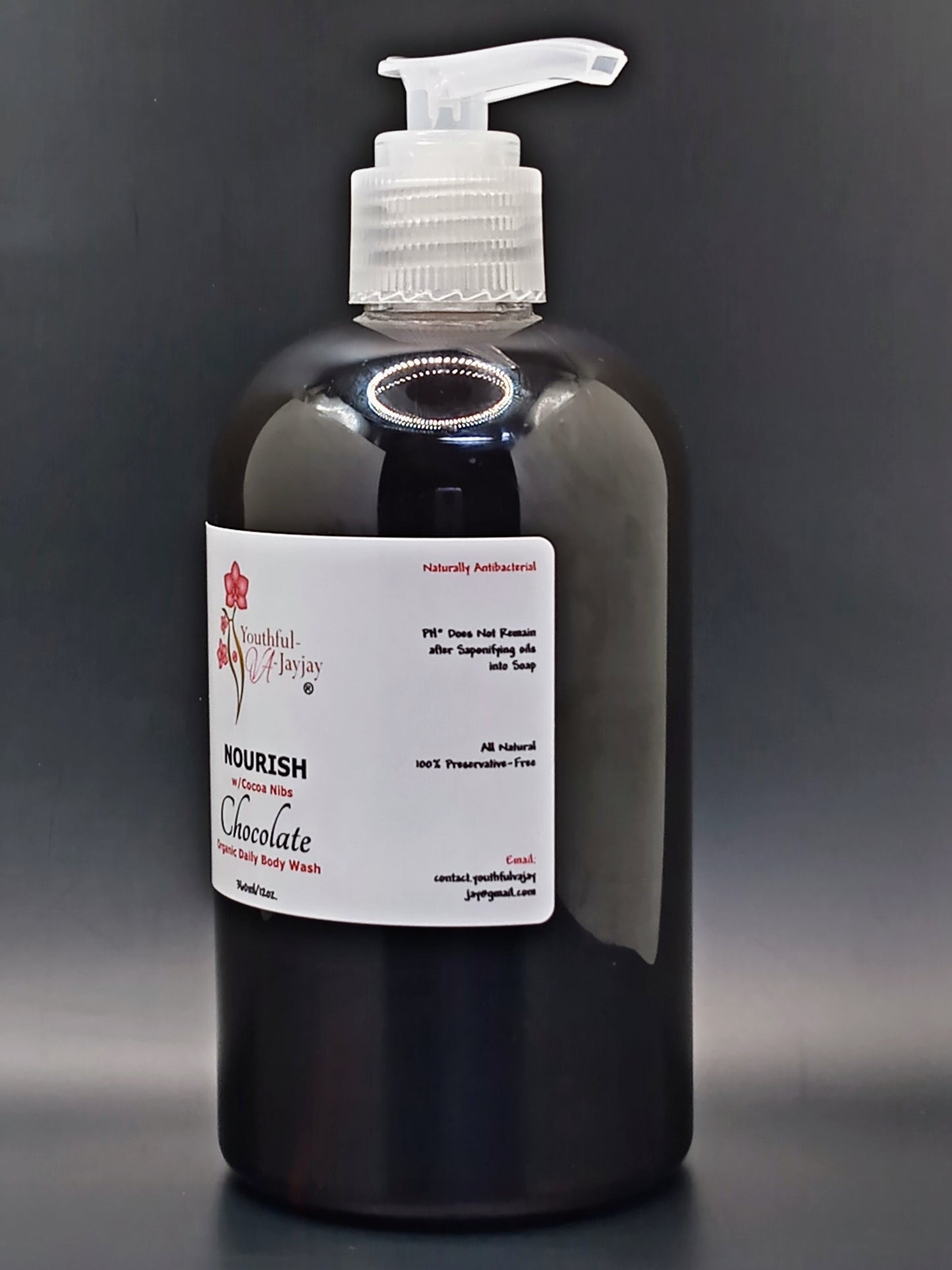 NOURISH: Chocolate Organic Body Wash, Handcrafted, Antibacterial, Unisex 12oz