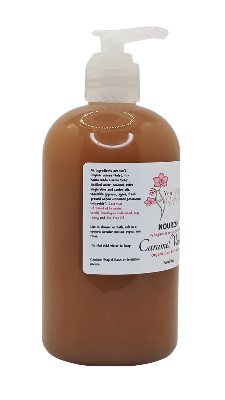 NOURISH: Caramel Vanilla Organic Body Wash, Handcrafted, Unisex 12oz