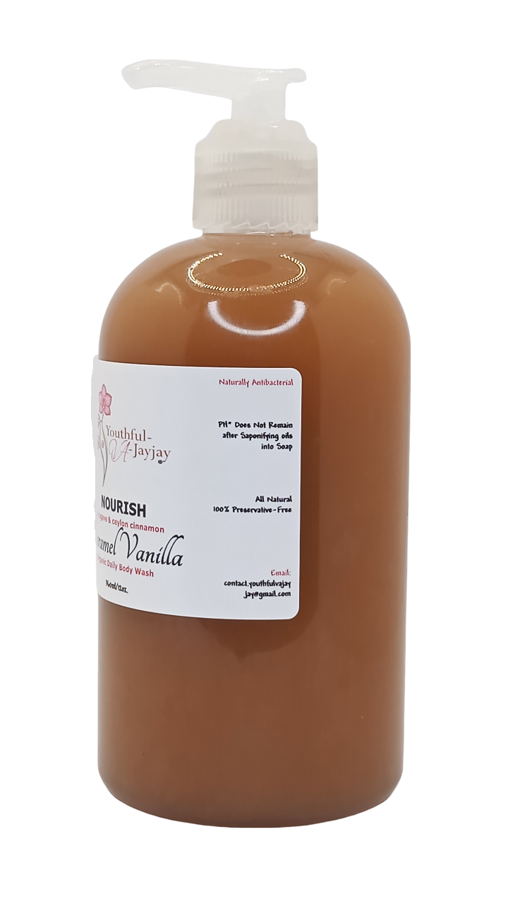NOURISH: Caramel Vanilla Organic Body Wash, Handcrafted, Unisex 12oz