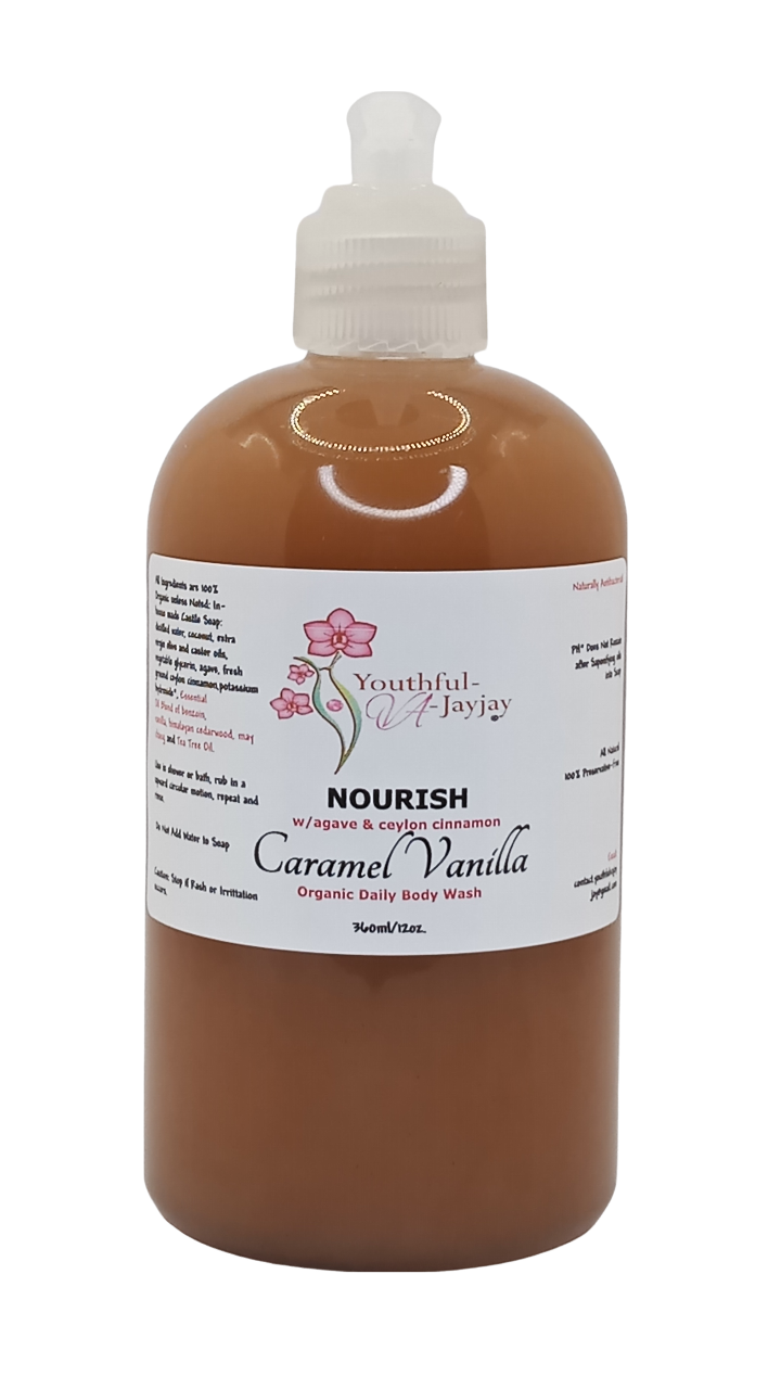 NOURISH: Caramel Vanilla Organic Body Wash, Handcrafted, Unisex 12oz
