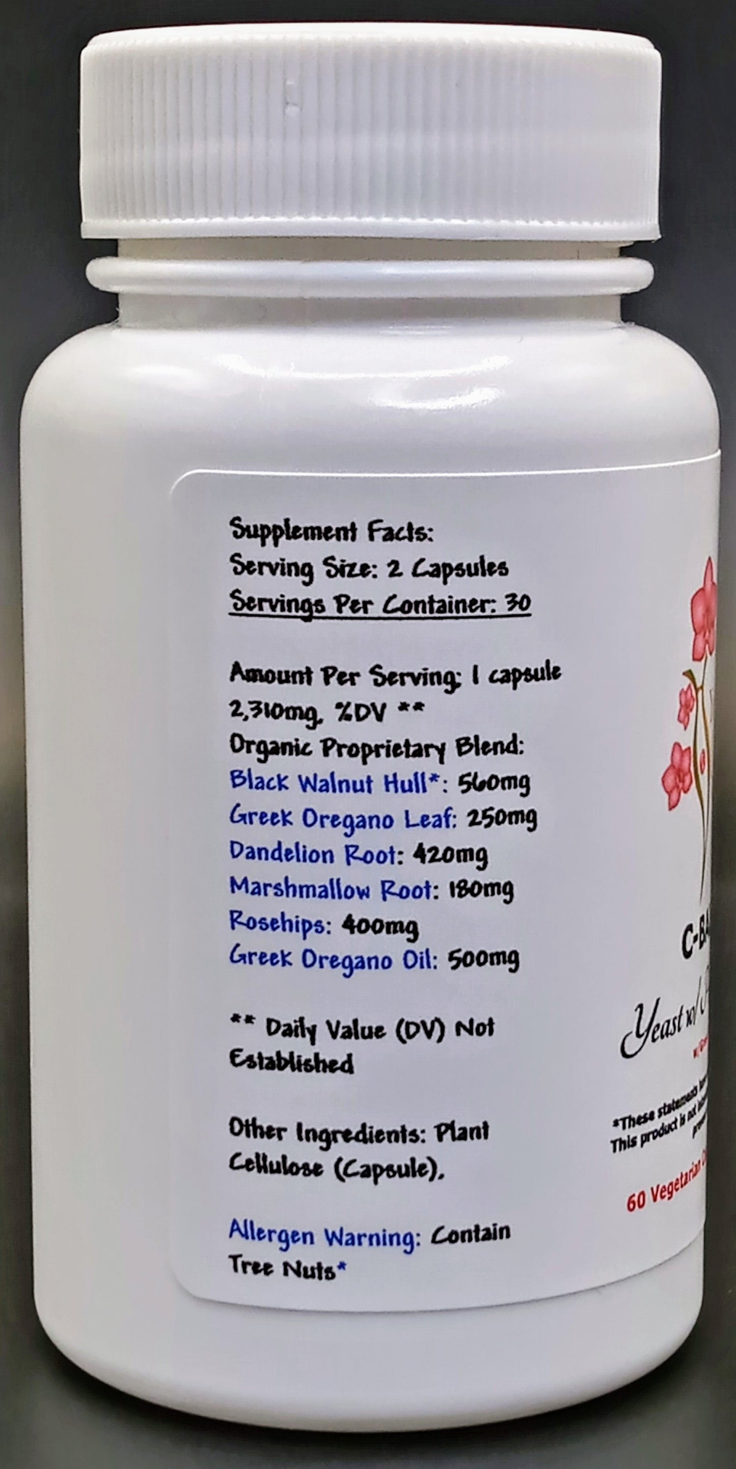 C-BALANCE: Organic Herbal Yeast w/ Prebiotic Support, 60 V-Caps- 2,310mg