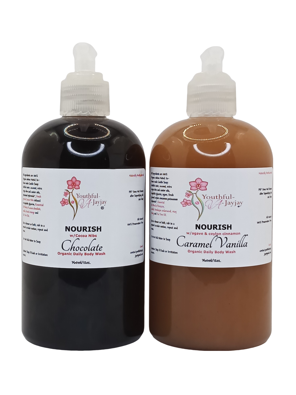 NOURISH: Chocolate Organic Body Wash, Handcrafted, Antibacterial, Unisex 12oz