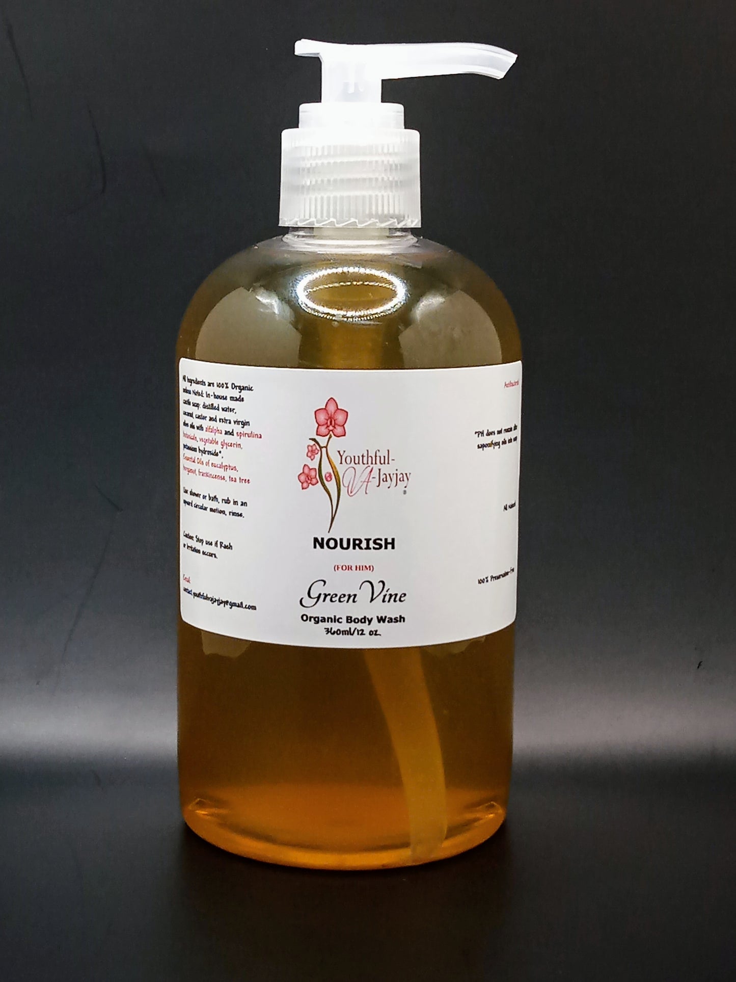 NOURISH: Green Vine Organic Body Wash, Handcrafted, Antibacterial, FOR HIM 12oz.