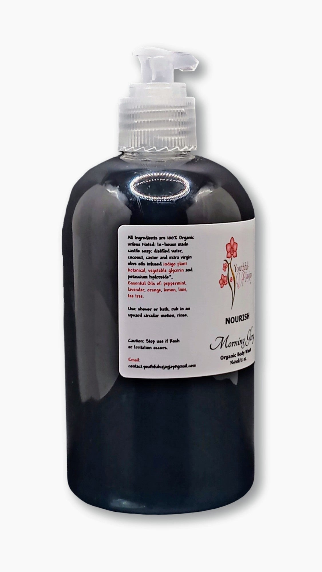 NOURISH: Morning Glory Organic Body Wash, Handcrafted, Antibacterial, 12oz.