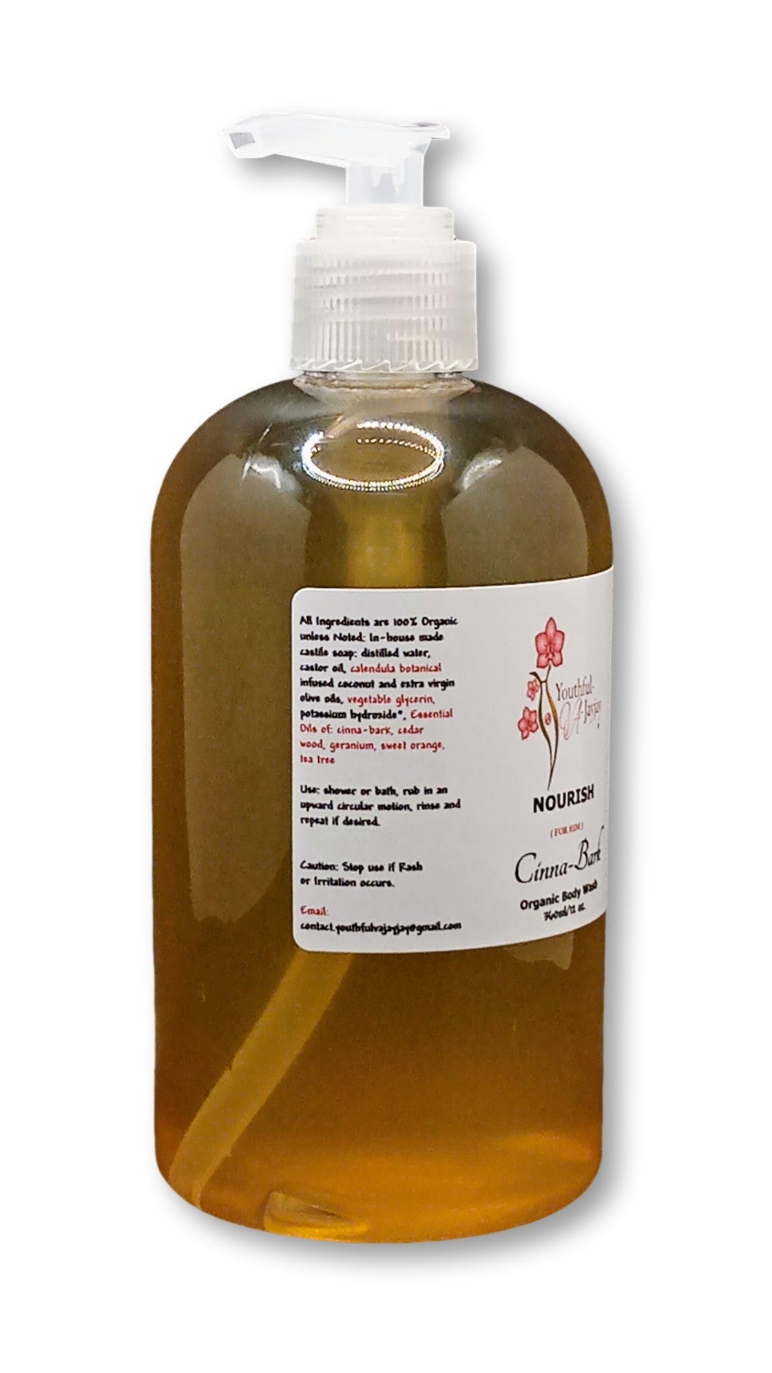 NOURISH: Cinna-Bark Organic Daily Body Wash, Handcrafted, Antibacterial, FOR HIM, 12oz.