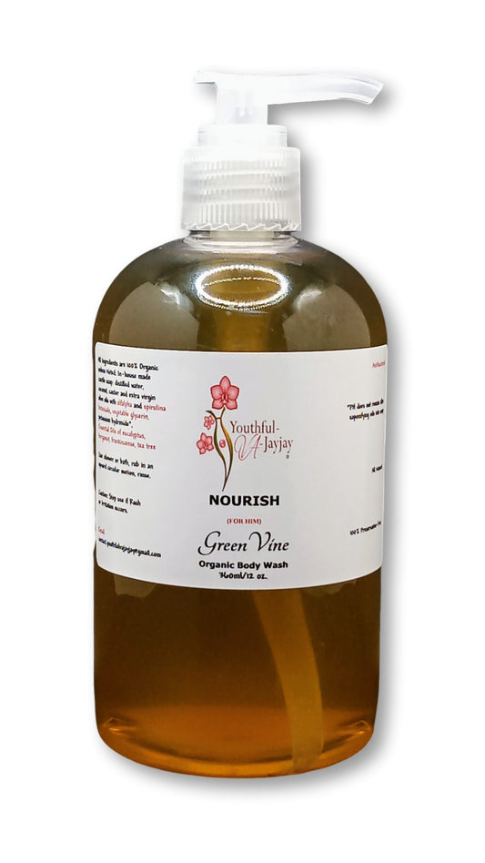 NOURISH: Green Vine Organic Body Wash, Handcrafted, Antibacterial, FOR HIM 12oz.