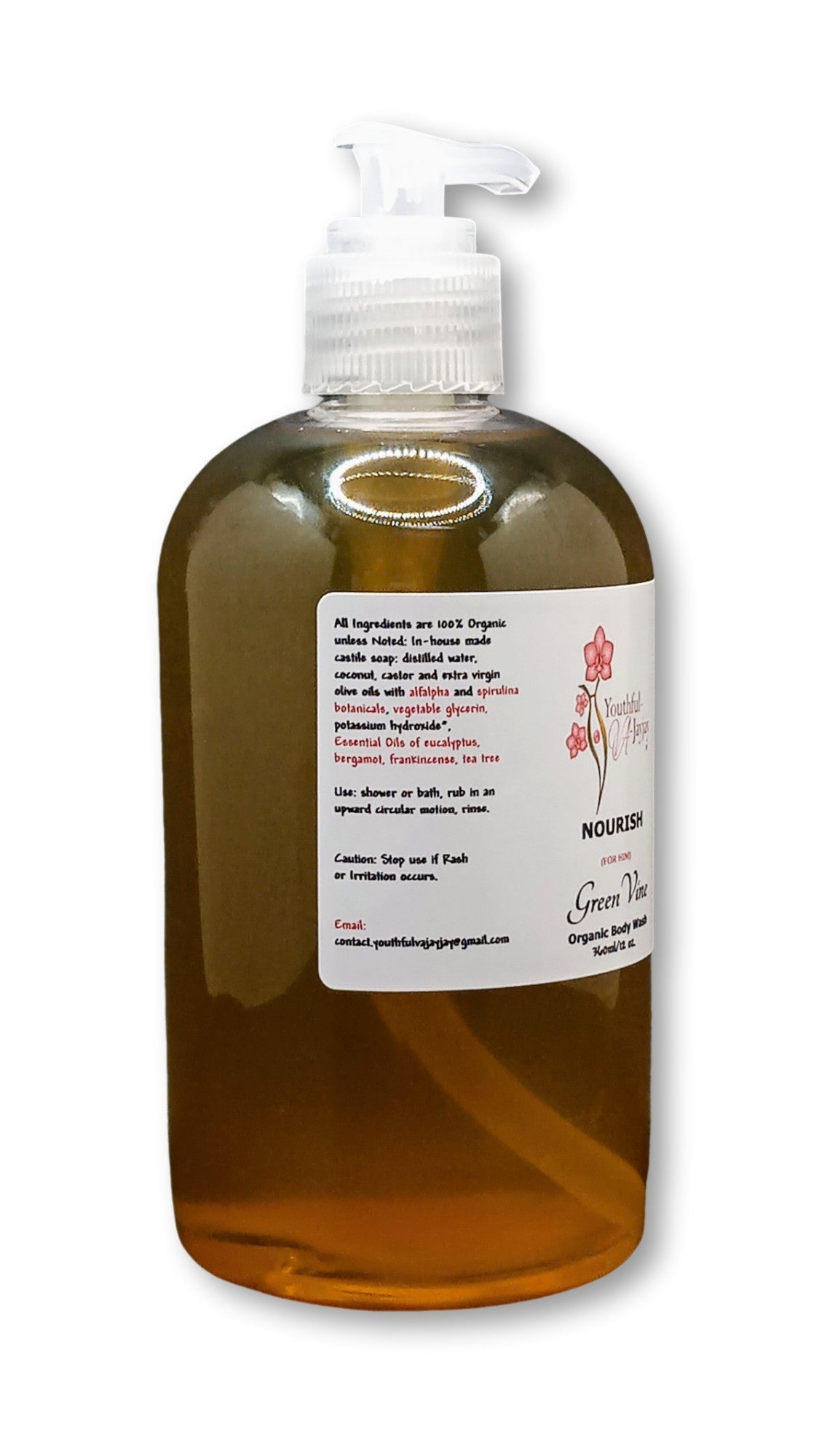NOURISH: Green Vine Organic Body Wash, Handcrafted, Antibacterial, FOR HIM 12oz.