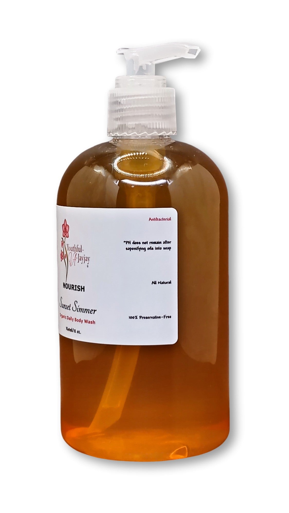 NOURISH: Sunset Simmer Organic Body Wash, Handcrafted, Anitbacterial, 12oz.