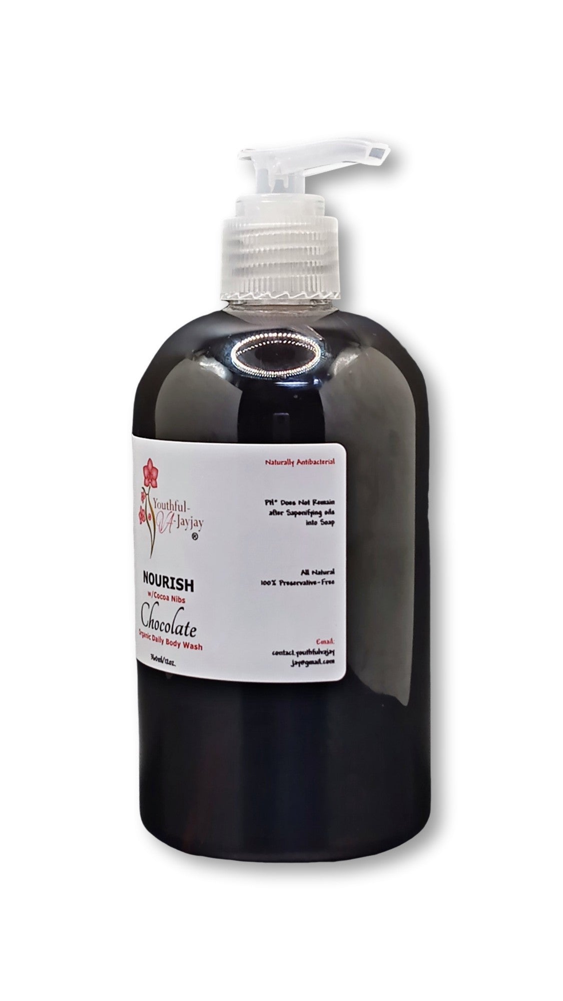 NOURISH: Chocolate Organic Body Wash, Handcrafted, Antibacterial, Unisex 12oz