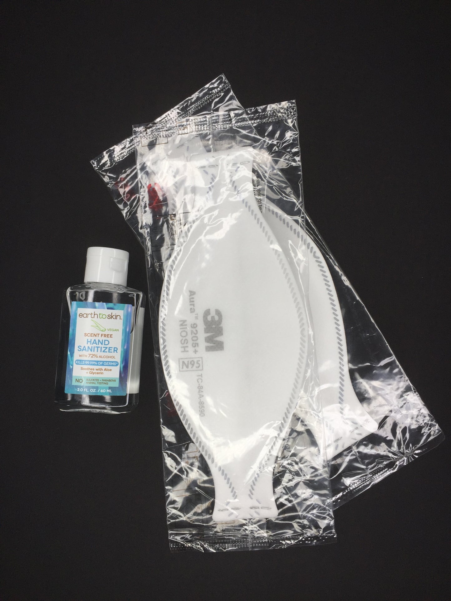 3M Aura Particulate Face Mask 9205+, N95 and Earth To Skin Hand Sanitizer Sets, 2oz