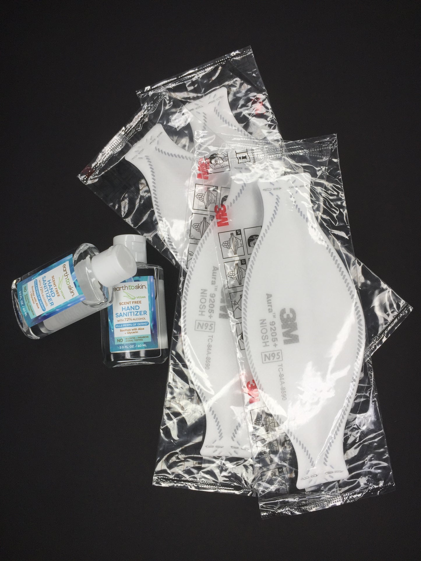 3M Aura Particulate Face Mask 9205+, N95 and Earth To Skin Hand Sanitizer Sets, 2oz