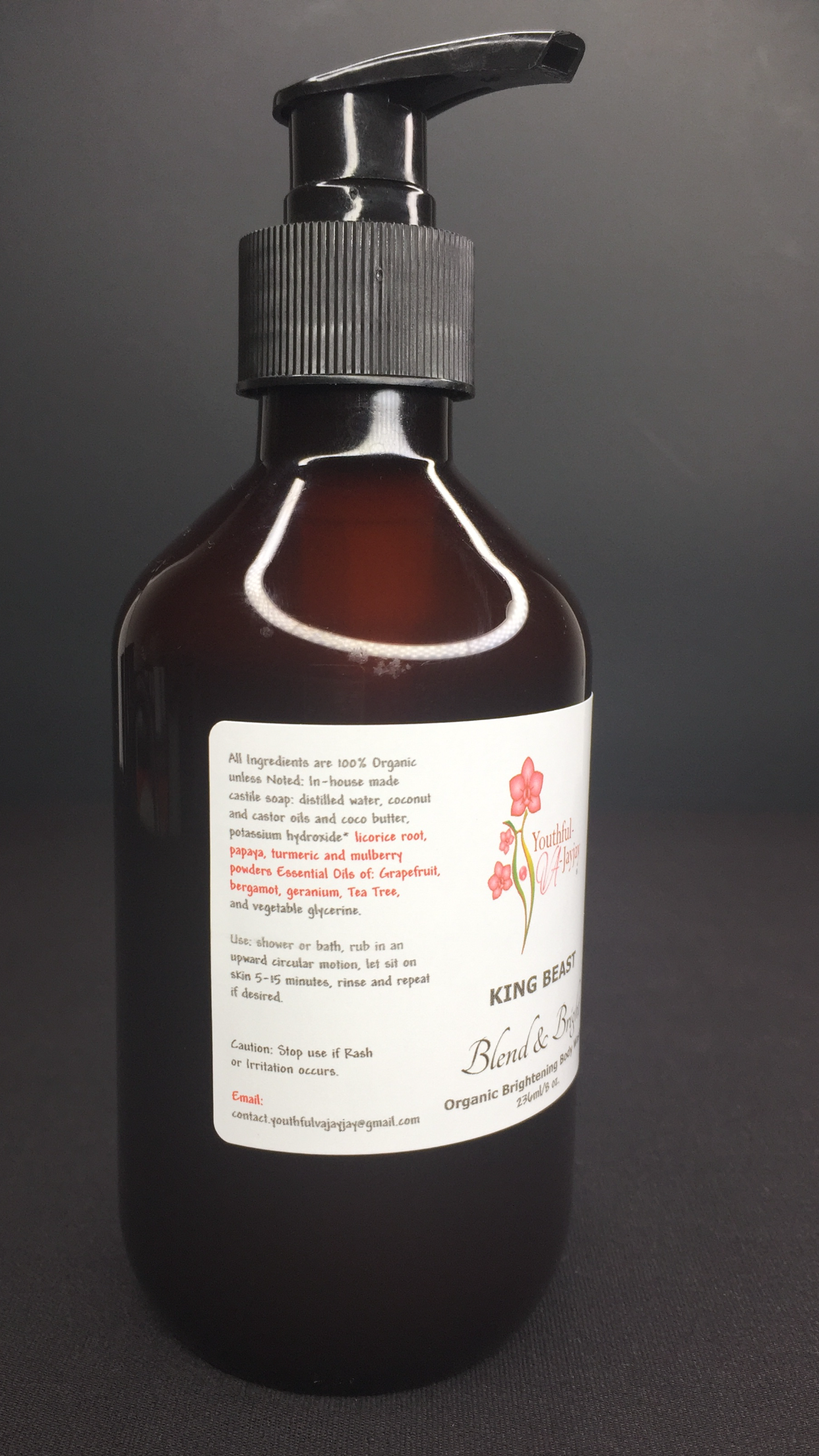 KING BEAST: Blend & Bright Organic Brightening Body& Facial Wash, 10 oz