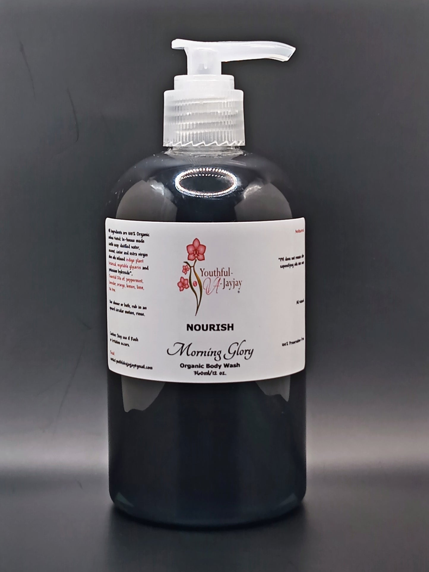 NOURISH: Morning Glory Organic Body Wash, Handcrafted, Antibacterial, 12oz.