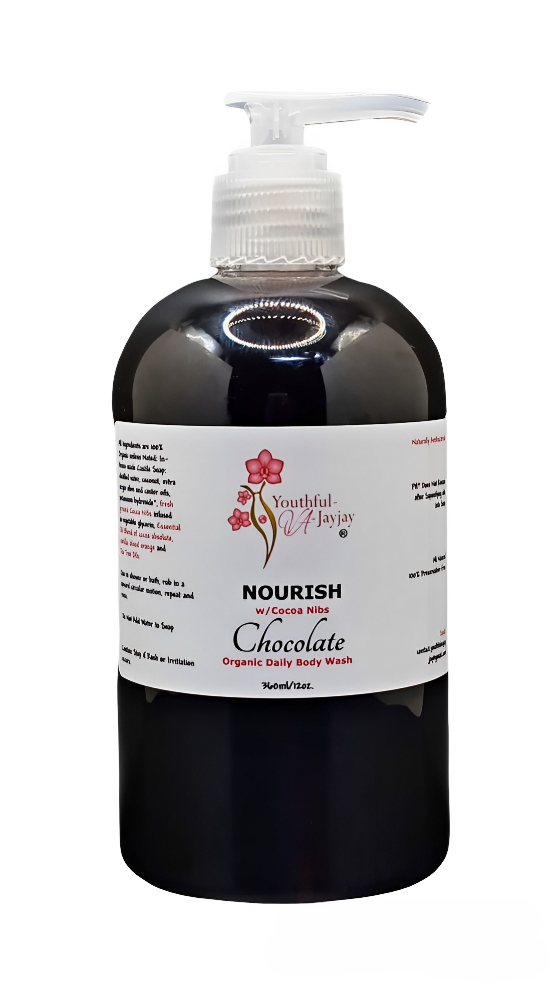 NOURISH: Chocolate Organic Body Wash, Handcrafted, Antibacterial, Unisex 12oz