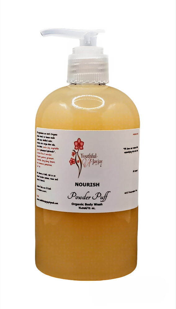 NOURISH: Powder Puff Organic Body Wash, Handcrafted, Antibacterial, 12oz.