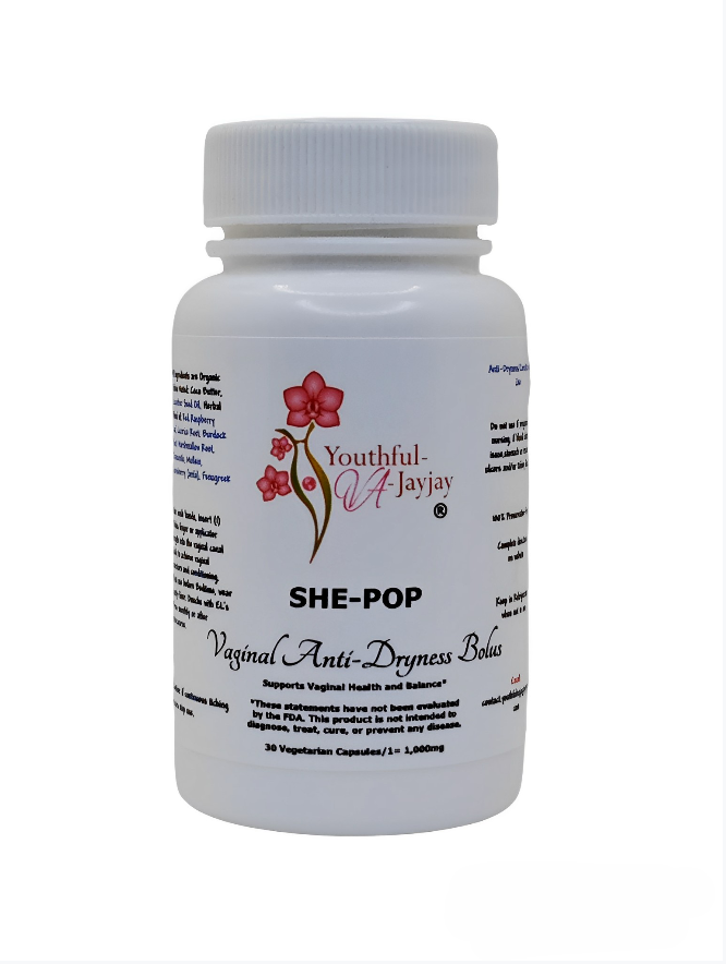 SHE-POP: Organic Herbal Anti-Dryness Vaginal Bolus: A/D Use, 30 Capsules-1,000mg