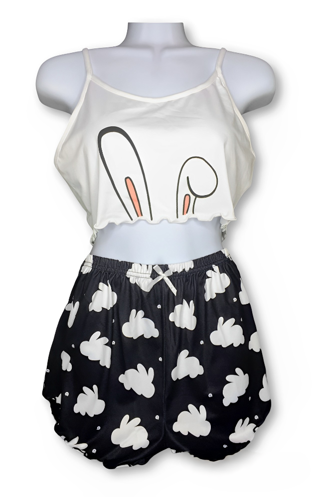 BLACK & WHITE: BUNNY EARS 2-PIECE AFTER STEAM TEDDY