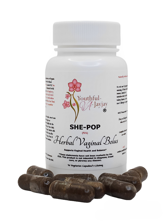 SHE-POP: Organic Herbal Vaginal Bolus- Antibacterial Use, 30 capsules- 1,260 mg