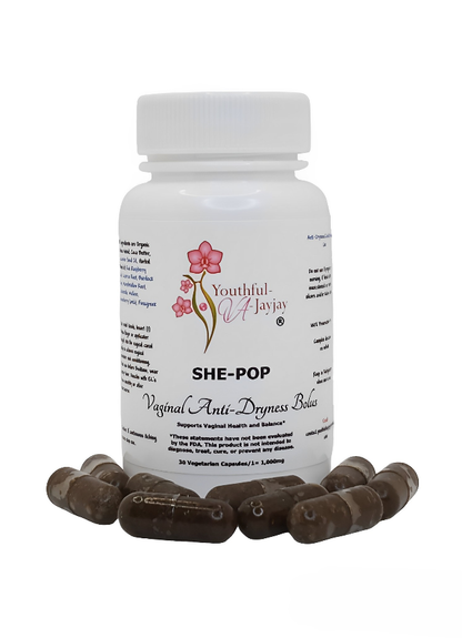 SHE-POP: Organic Herbal Anti-Dryness Vaginal Bolus: A/D Use, 30 Capsules-1,000mg