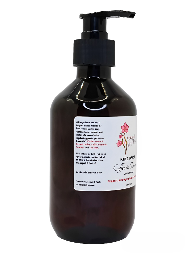 KING BEAST: Coffee & Turmeric Body & Facial Wash- Organic, Handcrafted, 10 oz.