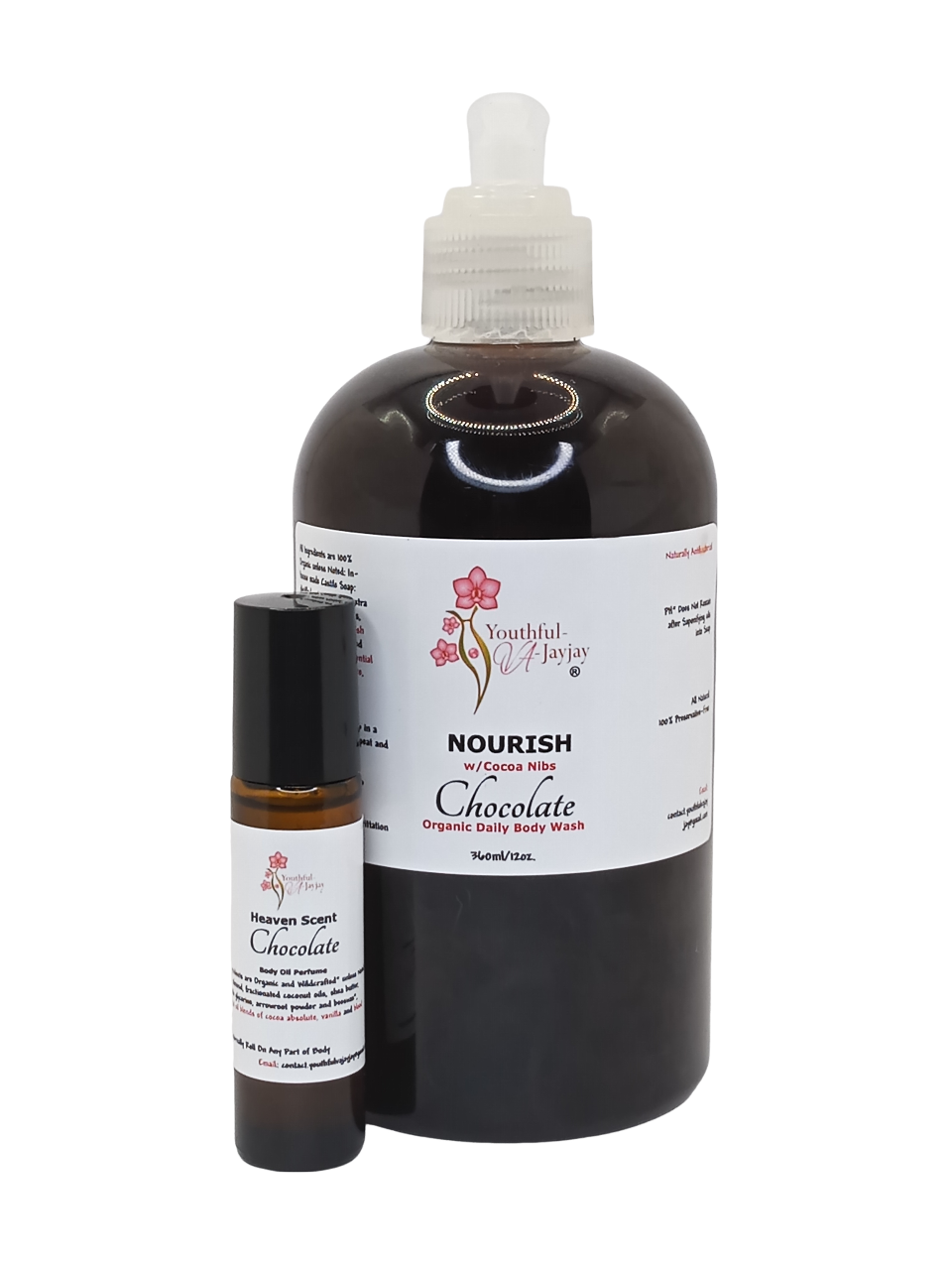 NOURISH: Chocolate Organic Body Wash, Handcrafted, Antibacterial, Unisex 12oz