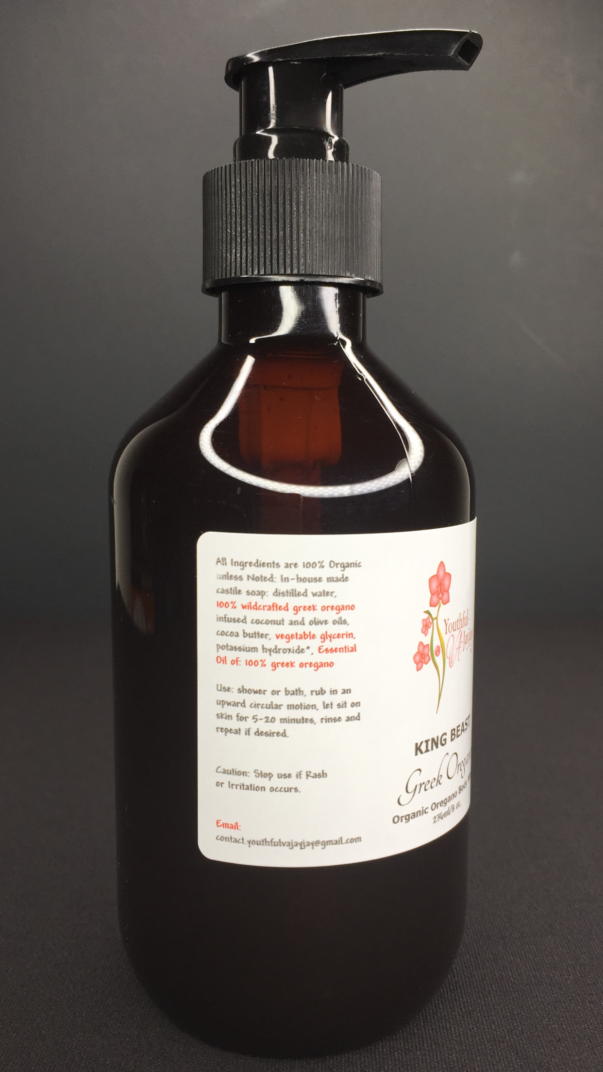KING BEAST: 100% Oregano Body & Facial Wash- Organic, Handcrafted, 10 oz.