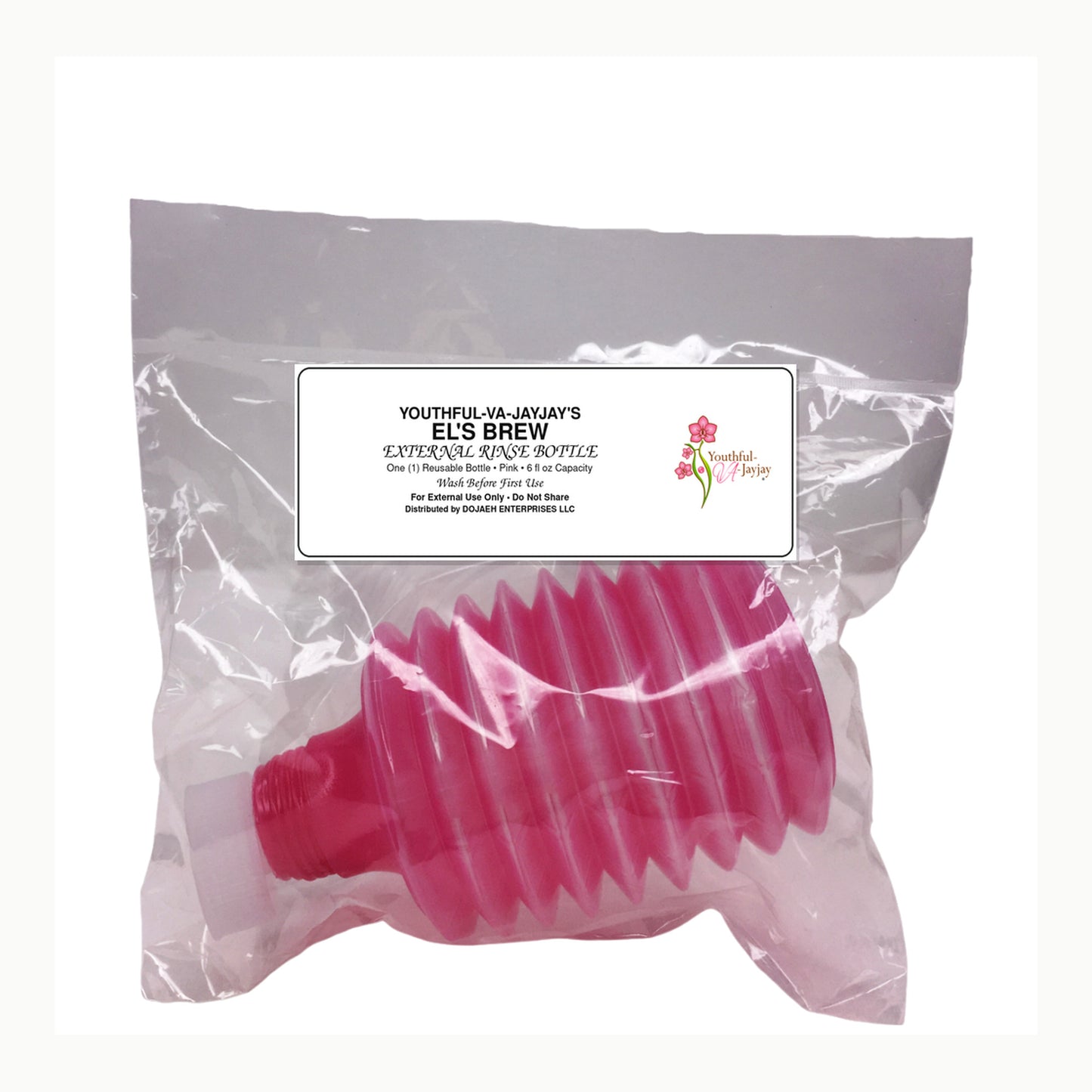 Youthful-VA-Jayjay El's Brew pink 6 fluid ounce external rinse bottle