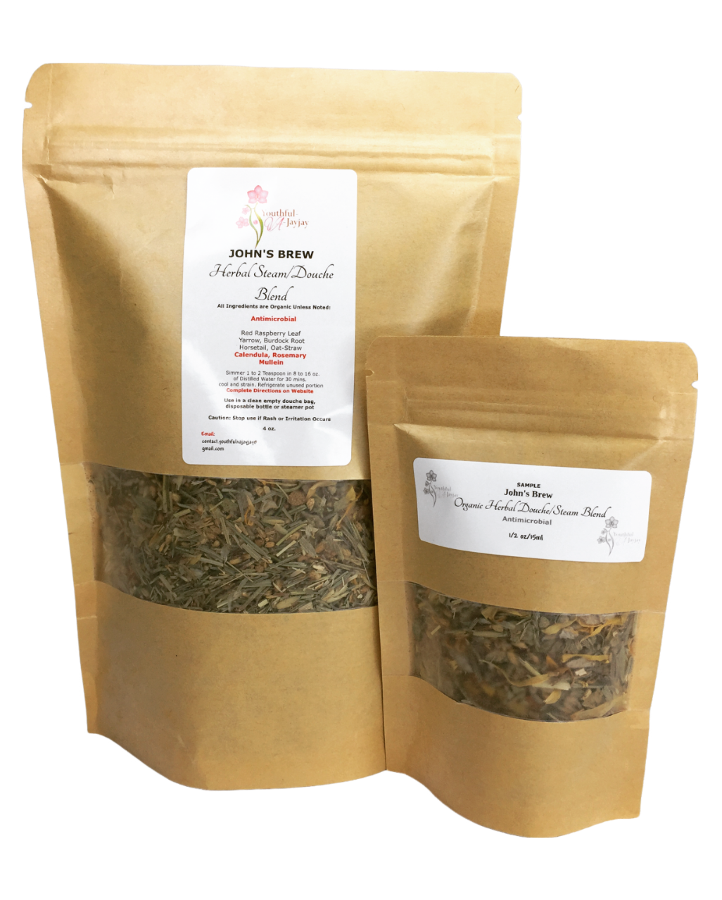 JOHN'S BREW- Organic Herbal Steam/Douche Blend: For Him, Antibacterial Sample Size 1/2oz.