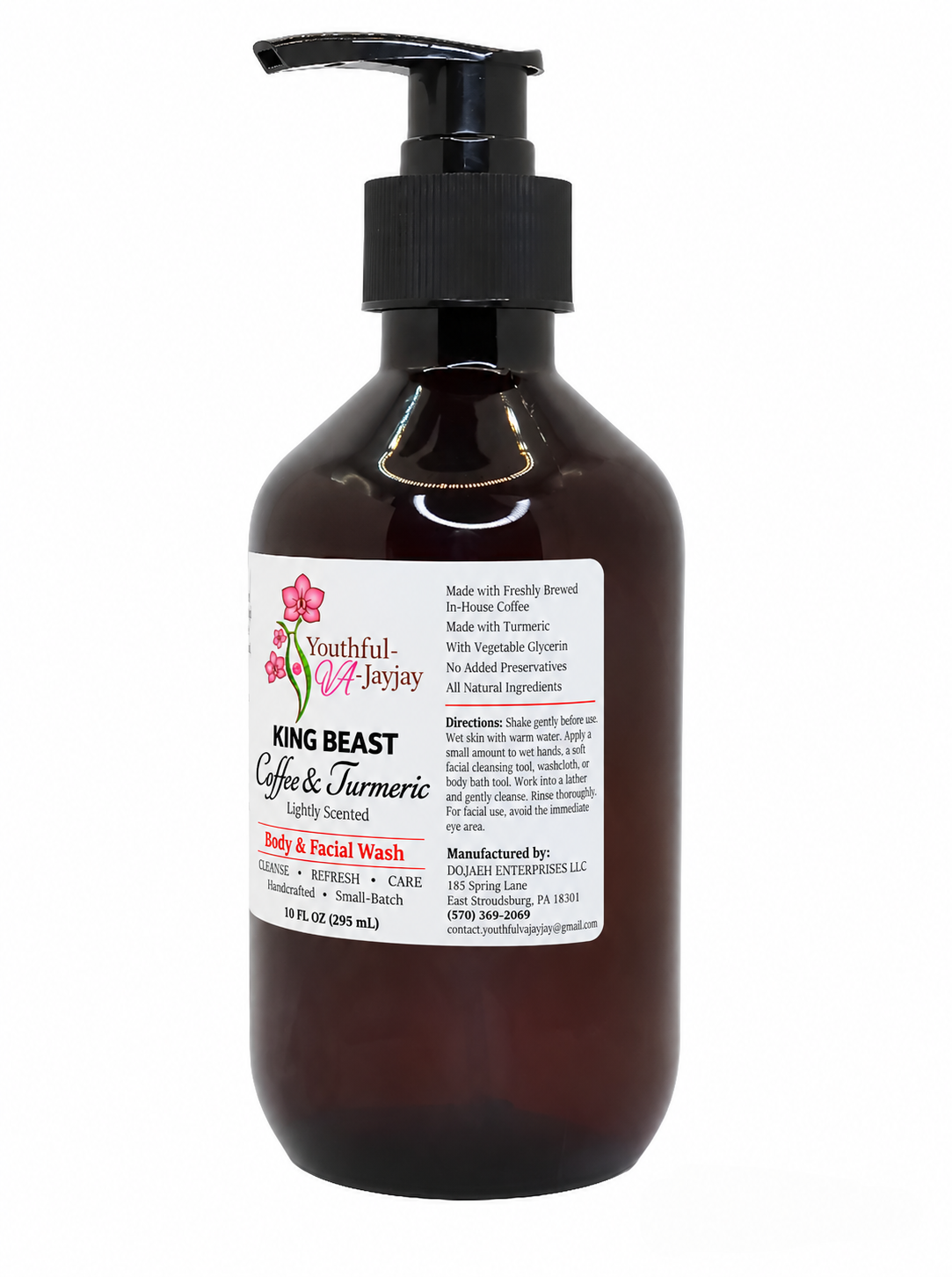 KING BEAST Coffee and Turmeric handcrafted body and facial wash amber bottle photo