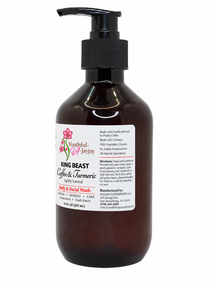 KING BEAST Coffee and Turmeric handcrafted body and facial wash amber bottle photo