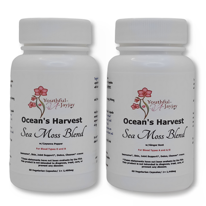 OCEAN'S HARVEST: Wildcrafted and Organic Sea Moss Blend, w/CAYENNE PEPPER, V-Caps-1,460mg