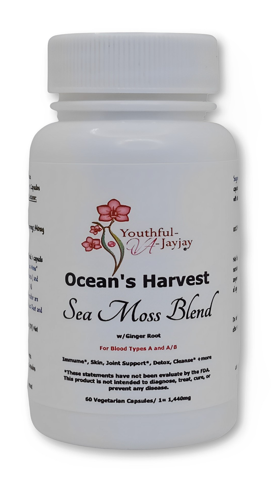 OCEAN'S HARVEST: Wildcrafted and Organic Sea Moss Blend, w/ GINGER ROOT, 60 V-Caps 1,440