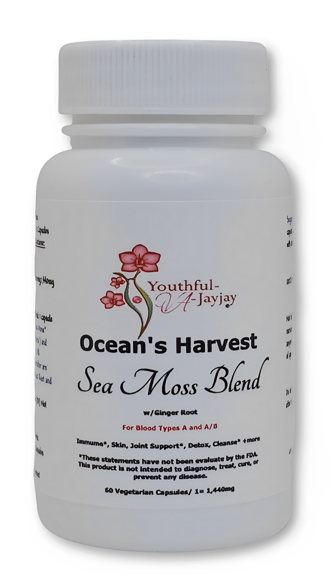 OCEAN'S HARVEST: Wildcrafted Organic Sea Moss Blend, w/ GINGER ROOT, 60 V-Caps 1,440