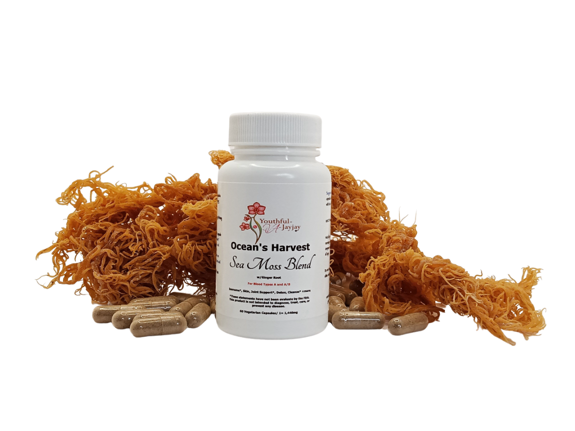 OCEAN'S HARVEST: Wildcrafted Organic Sea Moss Blend, w/ GINGER ROOT, 60 V-Caps 1,440