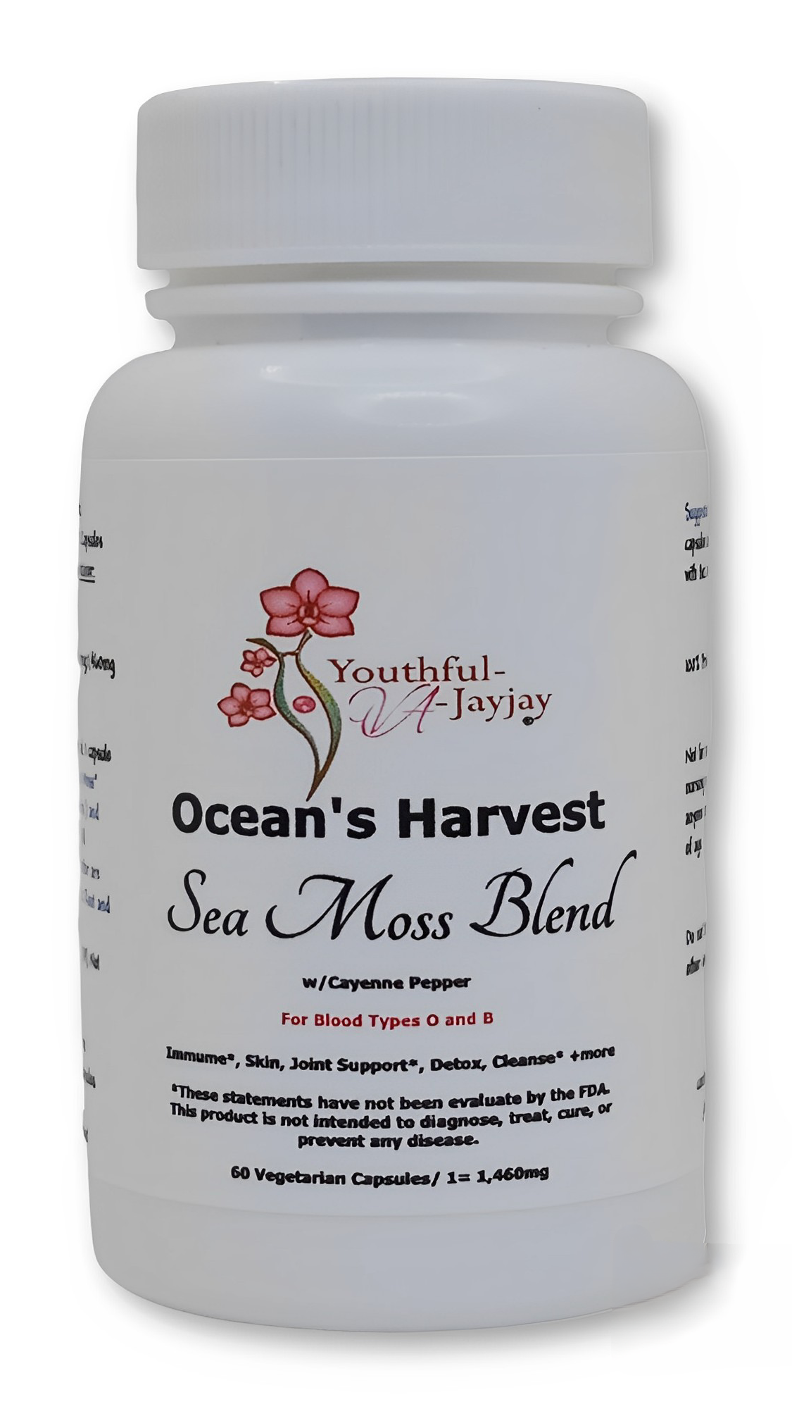 OCEAN'S HARVEST: Wildcrafted and Organic Sea Moss Blend, w/CAYENNE PEPPER, V-Caps-1,460mg
