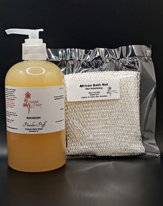 NOURISH: Powder Puff Organic Body Wash, Handcrafted, Antibacterial, 12oz.