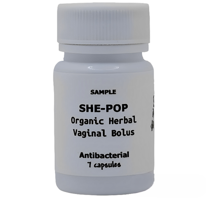 SHE-POP: Organic Herbal Vaginal Bolus- Antibacterial, Sample 7 capsules- 1,260 mg