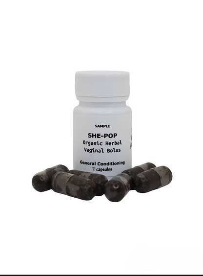 SHE-POP: Organic Herbal Vaginal Bolus- General/Conditioning, Sample 7capsules- 1,260 mg
