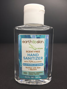 EARTH TO SKIN:  HAND SANITIZER, Scent-Free,  2oz.