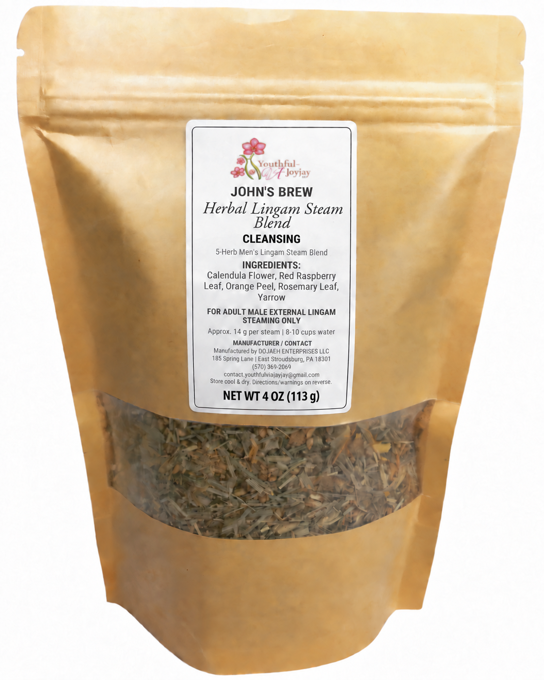 JOHN'S BREW CLEANSING five-herb men's lingam steam blend 4 oz pouch