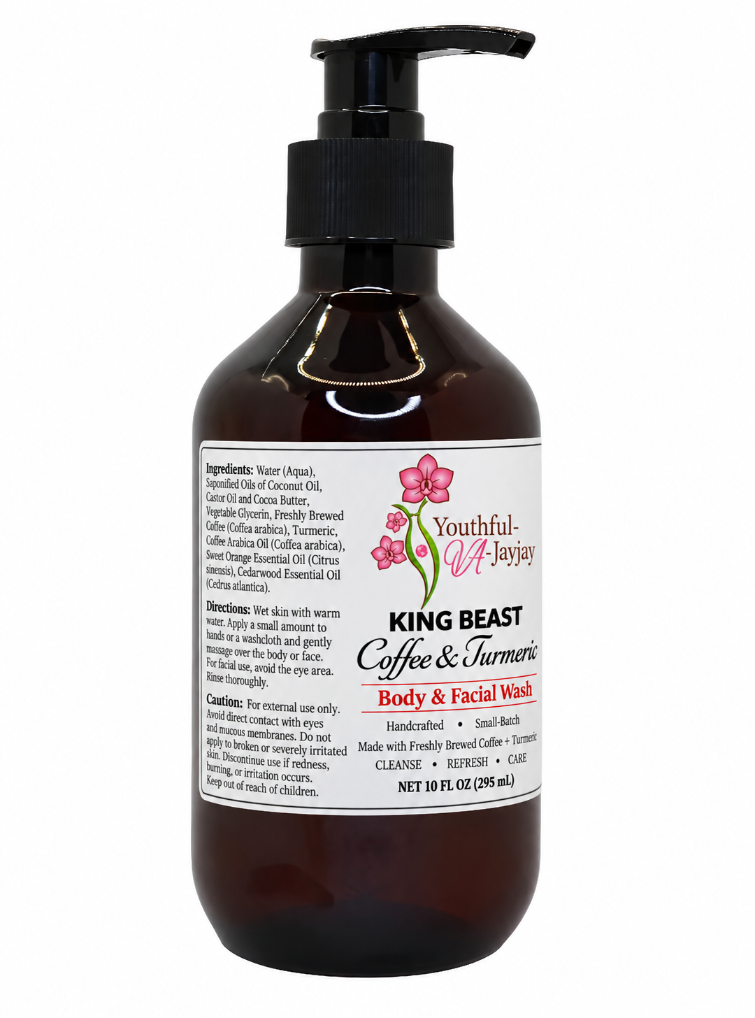 KING BEAST Coffee and Turmeric wash ingredients panel including Coffee Arabica Oil