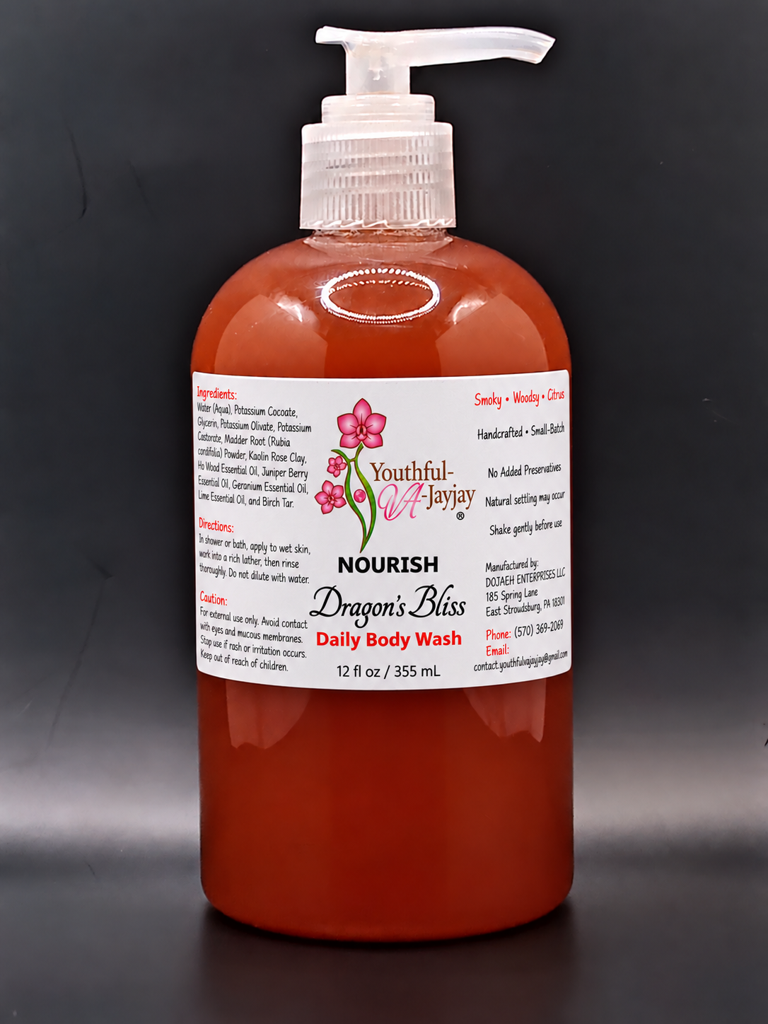NOURISH Dragon's Bliss wash with corrected label on dark background