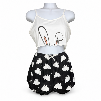 Youthful-VA-Jayjay black and white Bunny Ears two-piece teddy