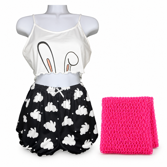 Black and white Bunny Ears teddy with African Bath Net bundle