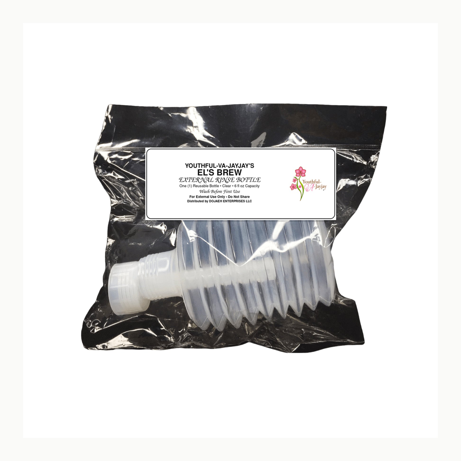 Youthful-VA-Jayjay El's Brew clear 6 fluid ounce external rinse bottle