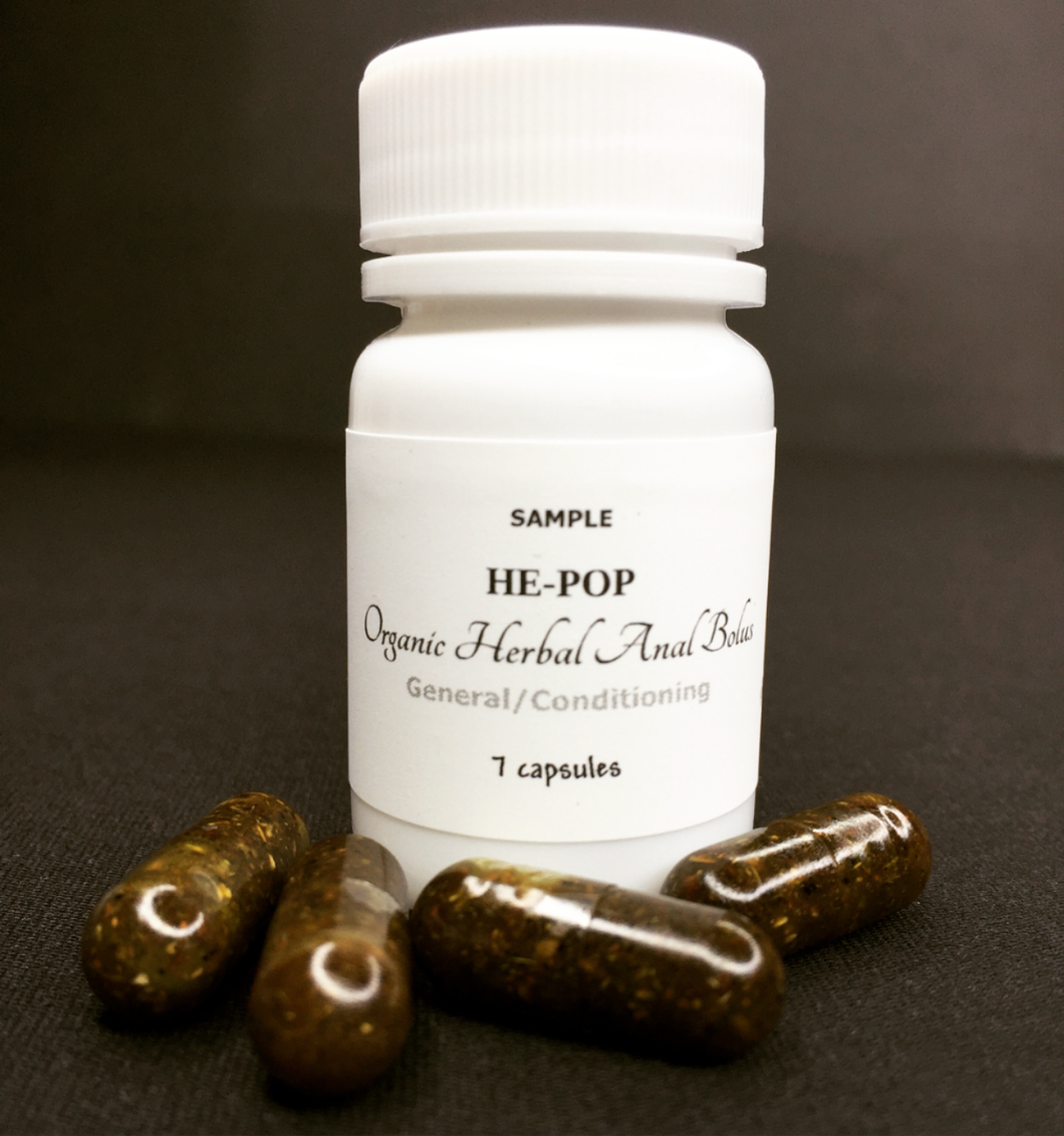 HE-POP: Organic Herbal Anal Bolus: For Him- General/Conditioning, Sample 7 capsules- 1,260 mg - Image #1